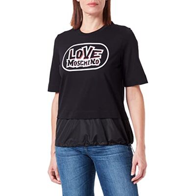 W 4 H70 01 M 3876 Love Moschino Damska koszulka o regularnym kroju z długim rękawem z nadrukiem skate z nylonu, wkładka na dole odzieży zamknięta przez drawstring, czarny, 46 W 4 H70 01 M 3876 Love Moschino Damska koszulka o regularnym kroju z długim rękawem z nadrukiem skate z nylonu, wkładka na dole odzieży zamknięta przez drawstring, czarny, 46