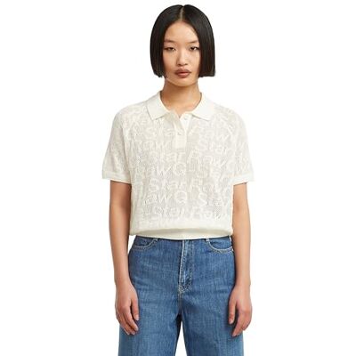 D26061 G-STAR RAW Damska bluza Pointelle Lt Wt Polo Knit Wmn, Biały (Lt Chalk -d166-1284), XS D26061 G-STAR RAW Damska bluza Pointelle Lt Wt Polo Knit Wmn, Biały (Lt Chalk -d166-1284), XS