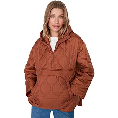 TWOAW22MO0068 Trendyol Damska kurtka zimowa z kapturem, jednokolorowa, oversize, płaszcz, Brązowy, XS TWOAW22MO0068 Trendyol Damska kurtka zimowa z kapturem, jednokolorowa, oversize, płaszcz, Brązowy, XS