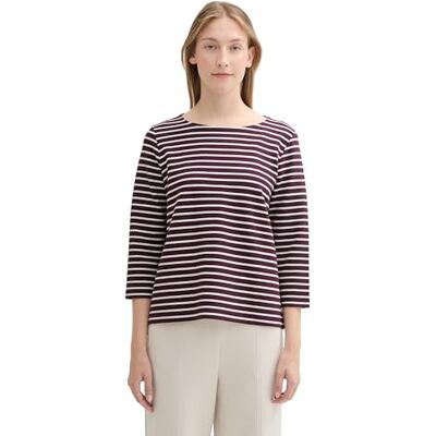 1043102 TOM TAILOR T-shirt damski, 36139 Berry White Stripe, XXL 1043102 TOM TAILOR T-shirt damski, 36139 Berry White Stripe, XXL