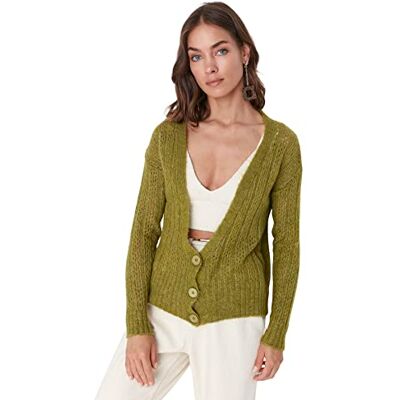 TWOAW22HI0169 Trendyol Damski regularny kardigan z dzianiny z dekoltem w serek, Khaki, L TWOAW22HI0169 Trendyol Damski regularny kardigan z dzianiny z dekoltem w serek, Khaki, L