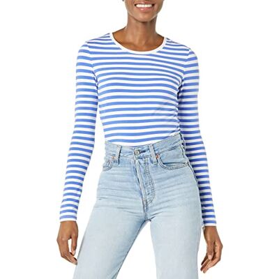 WAE45094FL18-Blue White-XX-Large Amazon Essentials Women's Koszulka z długim rękawem i okrągłym dekoltem classic fit (dostępna w wersji Plus Size), Niebieski Biały Pasek, XXL WAE45094FL18-Blue White-XX-Large Amazon Essentials Women's Koszulka z długim rękawem i okrągłym dekoltem classic fit (dostępna w wersji Plus Size), Niebieski Biały Pasek, XXL