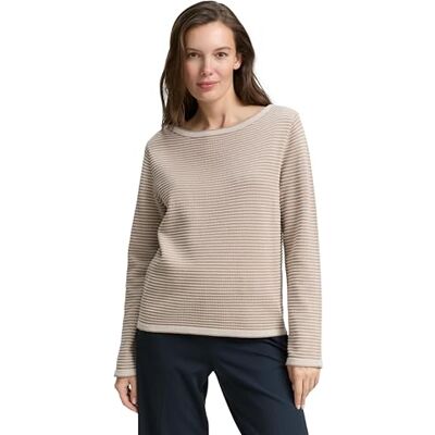 1047681 TOM TAILOR Sweter damski, 38705 Soft Taupe Bubble Knit Stripe, XXS 1047681 TOM TAILOR Sweter damski, 38705 Soft Taupe Bubble Knit Stripe, XXS
