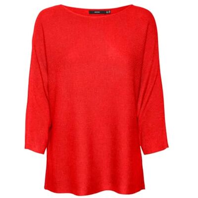 10281013 VMNORA 3/4 Boatneck Blouse Noos, czerwony (Fiery Red), XS 10281013 VMNORA 3/4 Boatneck Blouse Noos, czerwony (Fiery Red), XS