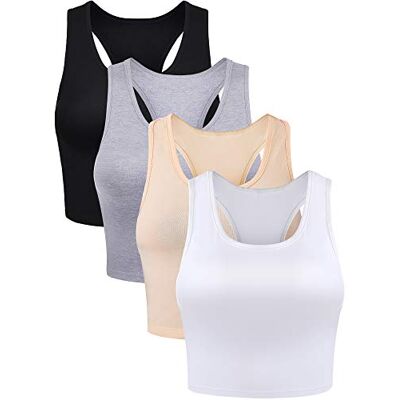 Boao Tank top sportowy bez rękawów, z wycięciem na plecach, racerback, basic, dla kobiet, 4 szt., S Boao Tank top sportowy bez rękawów, z wycięciem na plecach, racerback, basic, dla kobiet, 4 szt., S