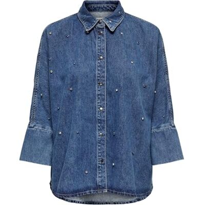 15307936-4358961 ONLY Damska koszula dżinsowa, luźny krój, kołnierz, długie ściągacze, niebieski (medium blue denim), M 15307936-4358961 ONLY Damska koszula dżinsowa, luźny krój, kołnierz, długie ściągacze, niebieski (medium blue denim), M