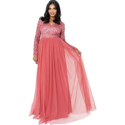 AZBR1803-VST Maya Deluxe Damski rękaw na sukienkę dla gości weselnych z dekoltem V z wysokim dekoltem Empire Waist Maxi Długa Wieczorowa Druhna Prom Sukienka damska, Vermillion, 28 AZBR1803-VST Maya Deluxe Damski rękaw na sukienkę dla gości weselnych z dekoltem V z wysokim dekoltem Empire Waist Maxi Długa Wieczorowa Druhna Prom Sukienka damska, Vermillion, 28