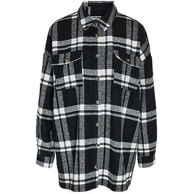 27012531 Noisy may NMFLANNY L/S Long Shacket BG NOOS, Czarny/Checks: biały, XS 27012531 Noisy may NMFLANNY L/S Long Shacket BG NOOS, Czarny/Checks: biały, XS