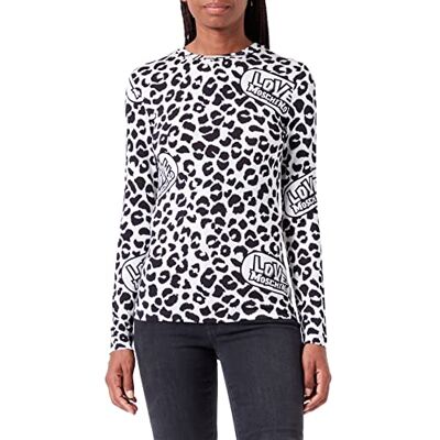 W 4 G52 00 E 2380 Love Moschino Damska koszulka z długim rękawem z nadrukiem zwierzęcym, Beżowy Black, 46 W 4 G52 00 E 2380 Love Moschino Damska koszulka z długim rękawem z nadrukiem zwierzęcym, Beżowy Black, 46