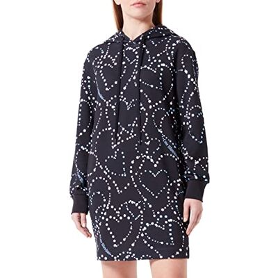 W 5 B24 00 M 4434 Love Moschino Women's Long-Sleeved Hoodie Allover Storm of Hearts Printed Dress, BLE, 46 W 5 B24 00 M 4434 Love Moschino Women's Long-Sleeved Hoodie Allover Storm of Hearts Printed Dress, BLE, 46