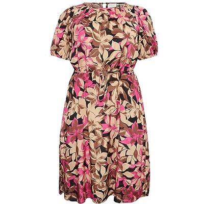 10581635 Kaffe Curve Plus Size damska sukienka kolana długość krótkie rękawy pas w talii, Shoking Pink Flower Print, 42/du?y rozmiar 10581635 Kaffe Curve Plus Size damska sukienka kolana długość krótkie rękawy pas w talii, Shoking Pink Flower Print, 42/du?y rozmiar