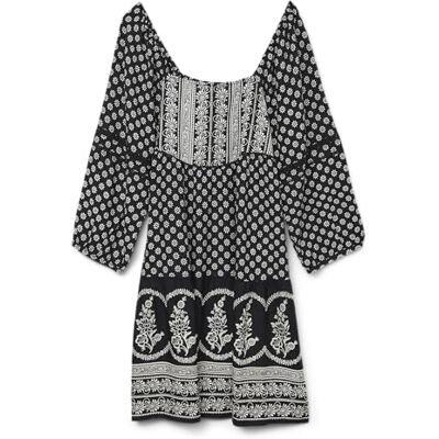 10327360-4725020 VERO MODA Vmsimi Savanna 3/4 krótka sukienka damska WVN Ga, czarny, S 10327360-4725020 VERO MODA Vmsimi Savanna 3/4 krótka sukienka damska WVN Ga, czarny, S