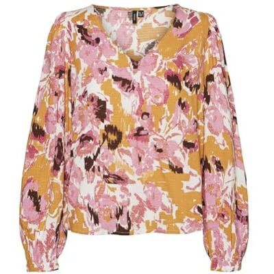 10287159 VERO MODA CURVE Vmlis Ls Top WVN Cur bluzka damska, Nugget/Aop:lis, 44 10287159 VERO MODA CURVE Vmlis Ls Top WVN Cur bluzka damska, Nugget/Aop:lis, 44