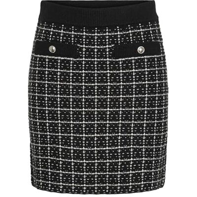 17152538 Pcnilja Hw Knit Skirt Pa Bc, Black/Checks:white And Silver Lurex, M 17152538 Pcnilja Hw Knit Skirt Pa Bc, Black/Checks:white And Silver Lurex, M