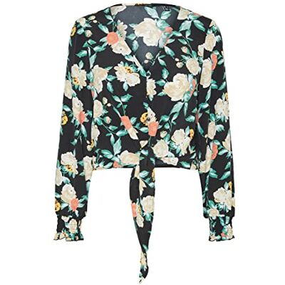 10282290 VERO MODA Women's VMNYA Catch LS TIE Shirt WVN Top, Black/AOP: Neel, S, czarny/kolor: neel, S 10282290 VERO MODA Women's VMNYA Catch LS TIE Shirt WVN Top, Black/AOP: Neel, S, czarny/kolor: neel, S