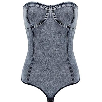 S0WTWY2_J19B-12/L FREDDY Sleevless Leotard Gorset damski, Dżinsy słowiańsko-cuciture Blu, L S0WTWY2_J19B-12/L FREDDY Sleevless Leotard Gorset damski, Dżinsy słowiańsko-cuciture Blu, L