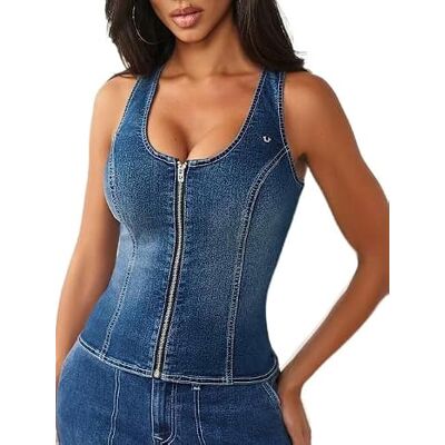 600889 True Religion Damska kamizelka dżinsowa z gorsetem (1 szt.), Medium Blaze Wash, M 600889 True Religion Damska kamizelka dżinsowa z gorsetem (1 szt.), Medium Blaze Wash, M