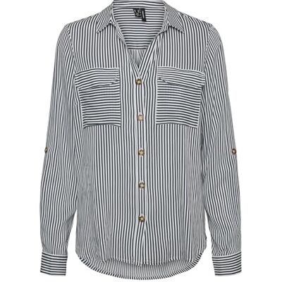10275283 - D-6702 VERO MODA Women blouse shirt casual with Chest pockets regular stretch 3/4 sleeve top top, Colours:white/black, Size:XXL 10275283 - D-6702 VERO MODA Women blouse shirt casual with Chest pockets regular stretch 3/4 sleeve top top, Colours:white/black, Size:XXL