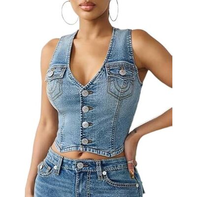 600688 True Religion Damska kamizelka zapinana na guziki, modna kamizelka (1 szt.), Medium Horizon Wash, M 600688 True Religion Damska kamizelka zapinana na guziki, modna kamizelka (1 szt.), Medium Horizon Wash, M