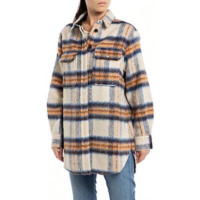 W2114 Poly Wool Y.D. Check Replay Damska długa bluzka flanelowa w kratkę, 010 Cream/Royal/Dark Brown/Brick, L W2114 Poly Wool Y.D. Check Replay Damska długa bluzka flanelowa w kratkę, 010 Cream/Royal/Dark Brown/Brick, L
