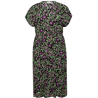 10581559 Kaffe Curve Plus Size damska sukienka midi krótki rękaw dekolt luźny krój damski, Czarny/Zielony/Fioletowy Kwiat, 44/du?y rozmiar 10581559 Kaffe Curve Plus Size damska sukienka midi krótki rękaw dekolt luźny krój damski, Czarny/Zielony/Fioletowy Kwiat, 44/du?y rozmiar