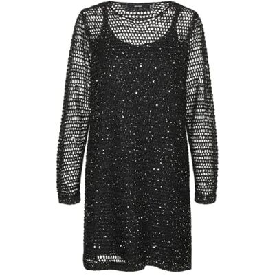 10318057 VERO MODA VMLEILANI New LS O-Neck Short Dress, Czarny/detal: W. Silver Sequins, XS 10318057 VERO MODA VMLEILANI New LS O-Neck Short Dress, Czarny/detal: W. Silver Sequins, XS