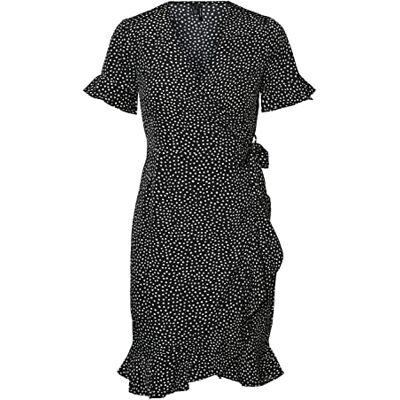 10286402 VERO MODA Women's VMHENNA 2/4 WRAP Frill Dress WVN NOOS sukienka, czarna/AOP: białe kropki, S, czarny/kolor: biały Tiny Dots, S 10286402 VERO MODA Women's VMHENNA 2/4 WRAP Frill Dress WVN NOOS sukienka, czarna/AOP: białe kropki, S, czarny/kolor: biały Tiny Dots, S
