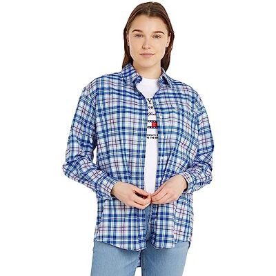 DW0DW16423 Tommy Jeans Topy tkane damskie, Niebieski (niebieska kratka), M DW0DW16423 Tommy Jeans Topy tkane damskie, Niebieski (niebieska kratka), M