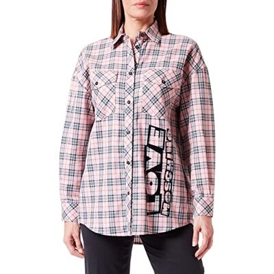 W C E52 01 T 366A Love Moschino Damska luźna koszulka z długim rękawem z kieszeniami na naszywkę na przodzie i z nadrukiem marki Maxi, Pink Green, 46 W C E52 01 T 366A Love Moschino Damska luźna koszulka z długim rękawem z kieszeniami na naszywkę na przodzie i z nadrukiem marki Maxi, Pink Green, 46