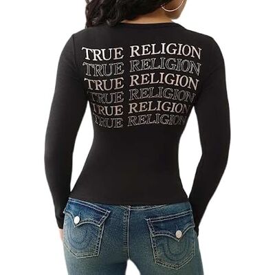 600482 True Religion Damska koszula Ribbed Henley, Jet Black, M 600482 True Religion Damska koszula Ribbed Henley, Jet Black, M