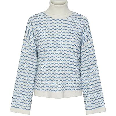 17141019 Bestseller A/S Damski sweter Pcjoyce Ls Oversize Roll Neck Knit Bc, Cloud Dancer/wzór: francuski niebieski, XS 17141019 Bestseller A/S Damski sweter Pcjoyce Ls Oversize Roll Neck Knit Bc, Cloud Dancer/wzór: francuski niebieski, XS