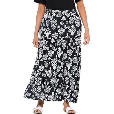 842876 Ulla Popken damska spódnica z falbankami, duże rozmiary, plus size, czarny, 58-60 842876 Ulla Popken damska spódnica z falbankami, duże rozmiary, plus size, czarny, 58-60