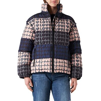 W H 782 80 T 188A Love Moschino Damska kurtka Allover Love Nylon Padded with Removable Sleeves Jacket, var.pink-navy, 38 W H 782 80 T 188A Love Moschino Damska kurtka Allover Love Nylon Padded with Removable Sleeves Jacket, var.pink-navy, 38