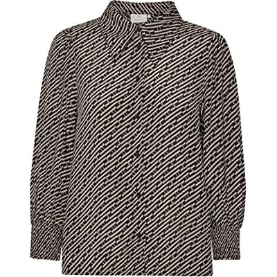 10507203 Damska koszula KAFFE Bluzka 3/4 Sleeve Printed Elegant, Nadruk na czarno/Piasek, 40 10507203 Damska koszula KAFFE Bluzka 3/4 Sleeve Printed Elegant, Nadruk na czarno/Piasek, 40
