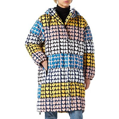W K 520 80 T 188A Love Moschino Allover Love Nylon Długa kurtka z kapturem damska, Var.jellow-azzu, 42 W K 520 80 T 188A Love Moschino Allover Love Nylon Długa kurtka z kapturem damska, Var.jellow-azzu, 42