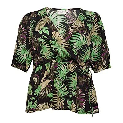 10581551 Kaffe Curve Plus Size damska bluzka z rękawem o połowie długości rękawa do wciągania wstążki damska, Zielony/Czarny/Fioletowy Nadruk Palm, 40 duże rozmiary 10581551 Kaffe Curve Plus Size damska bluzka z rękawem o połowie długości rękawa do wciągania wstążki damska, Zielony/Czarny/Fioletowy Nadruk Palm, 40 duże rozmiary