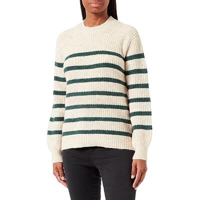 17139849 Bestseller A/S Damski sweter Pcnanna Ls O-NCK Loose Wool Knit Noos Bc, brzoza/paski: zielony trekkingowy, L 17139849 Bestseller A/S Damski sweter Pcnanna Ls O-NCK Loose Wool Knit Noos Bc, brzoza/paski: zielony trekkingowy, L