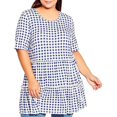 00214307 Avenue Tunika damska plus size Gus Gingham koszula, Ingido/Biały, 20 Plus 00214307 Avenue Tunika damska plus size Gus Gingham koszula, Ingido/Biały, 20 Plus