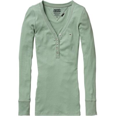 Lola henley l/s / 1657614813 Tommy Jeans Damska koszulka z długim rękawem, Zielony (389 Green Bay), 40 Lola henley l/s / 1657614813 Tommy Jeans Damska koszulka z długim rękawem, Zielony (389 Green Bay), 40