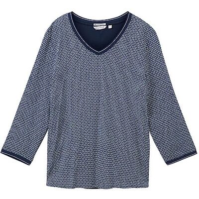 1035850 TOM TAILOR Damska koszulka z długim rękawem ze wzorem, 32365 – granatowe geometryczne wzornictwo, XS 1035850 TOM TAILOR Damska koszulka z długim rękawem ze wzorem, 32365 – granatowe geometryczne wzornictwo, XS