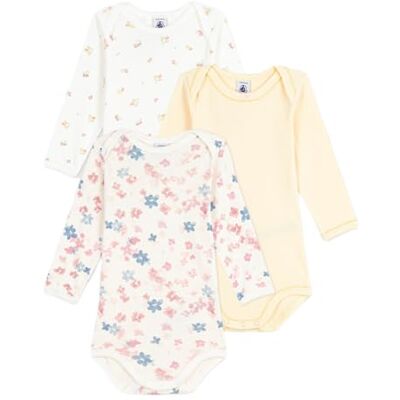A0EEG Petit Bateau Zestaw bawełnianych body z długim rękawem w kwiaty dla niemowląt A0EEG Petit Bateau Zestaw bawełnianych body z długim rękawem w kwiaty dla niemowląt