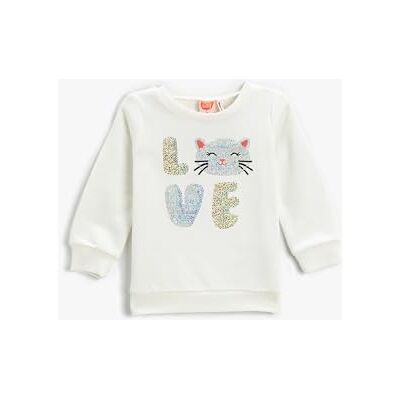 3WMG10084AK Koton Babygirls Cat Printed Crew Neck bluza z kapturem, Ecru (010), 9-12 Miesi?cy 3WMG10084AK Koton Babygirls Cat Printed Crew Neck bluza z kapturem, Ecru (010), 9-12 Miesi?cy