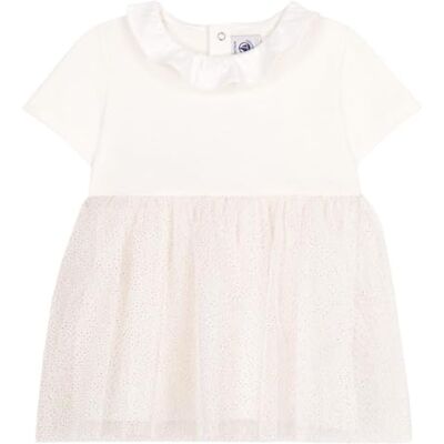 A0DIL01 Petit Bateau Dziewczęca sukienka z krótkim rękawem, biały/miedziany, 12 mesi A0DIL01 Petit Bateau Dziewczęca sukienka z krótkim rękawem, biały/miedziany, 12 mesi