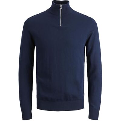 12268772-4645305 JACK&JONES JUNIOR Chłopięcy Jjeemil Knit Half Zip Noos Jnr sweter z dzianiny, granatowy blezer, 140 12268772-4645305 JACK&JONES JUNIOR Chłopięcy Jjeemil Knit Half Zip Noos Jnr sweter z dzianiny, granatowy blezer, 140