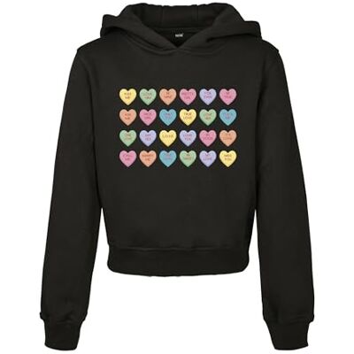 MTK139 Mister Tee Unisex Kids Sweet Heart Candy Cropped Hoody bluza z kapturem, czarny, 110/116 cm MTK139 Mister Tee Unisex Kids Sweet Heart Candy Cropped Hoody bluza z kapturem, czarny, 110/116 cm