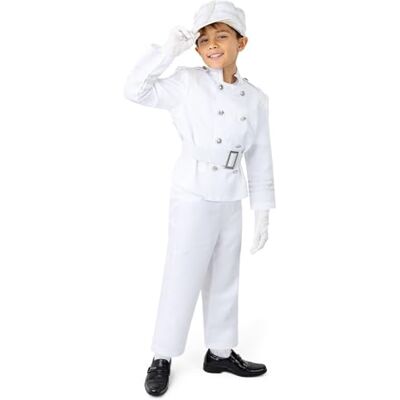 Dress Up America Biały Kostium Orkiestry Marszowej Dla Dzieci Zestaw Munduru Tamburmajora Zestaw Żołnierzyków Dla Chłopców Dress Up America Biały Kostium Orkiestry Marszowej Dla Dzieci Zestaw Munduru Tamburmajora Zestaw Żołnierzyków Dla Chłopców