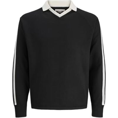 12287184-4877864 JACK & JONES Jcocrest Knit Football dekolt w serek Jnr, czarny, 164 12287184-4877864 JACK & JONES Jcocrest Knit Football dekolt w serek Jnr, czarny, 164