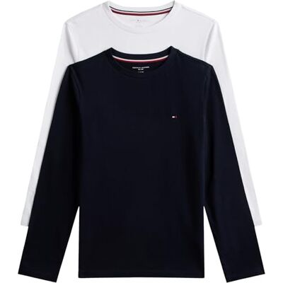 UB0UB00309 Tommy Hilfiger Chłopięce 2-pak T-shirtów 2P CN Tee LS z okrągłym dekoltem, Desert Sky/White, 12-14 lat UB0UB00309 Tommy Hilfiger Chłopięce 2-pak T-shirtów 2P CN Tee LS z okrągłym dekoltem, Desert Sky/White, 12-14 lat