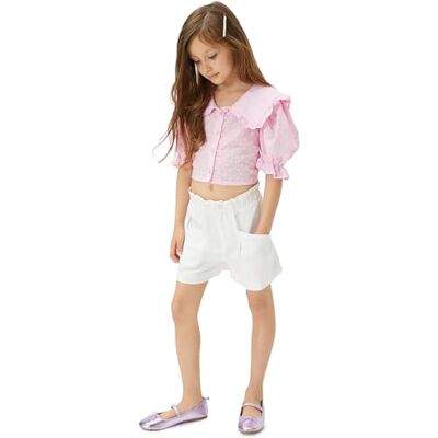 3SKG40040AW Koton Girls's Linen Elastic Waistband Pockets Shorts, biały (000), 6�7 lat 3SKG40040AW Koton Girls's Linen Elastic Waistband Pockets Shorts, biały (000), 6�7 lat