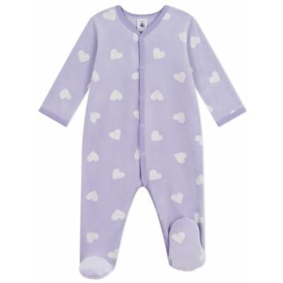 A0DWU Petit Bateau 01 01 Aksamitna piżama dziecięca z nadrukiem serca (zestaw 1 szt.), Fioletowy biały, 6 miesi?cy A0DWU Petit Bateau 01 01 Aksamitna piżama dziecięca z nadrukiem serca (zestaw 1 szt.), Fioletowy biały, 6 miesi?cy